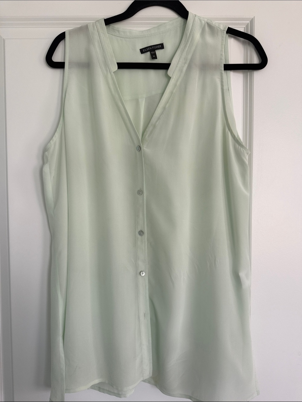 Eileen Fisher Pale Mint Sleeveless Button-Front Blouse